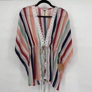 Haute Project Los Angeles Striped Kimono Top Lace Trim Tie Waist Boho 1XL